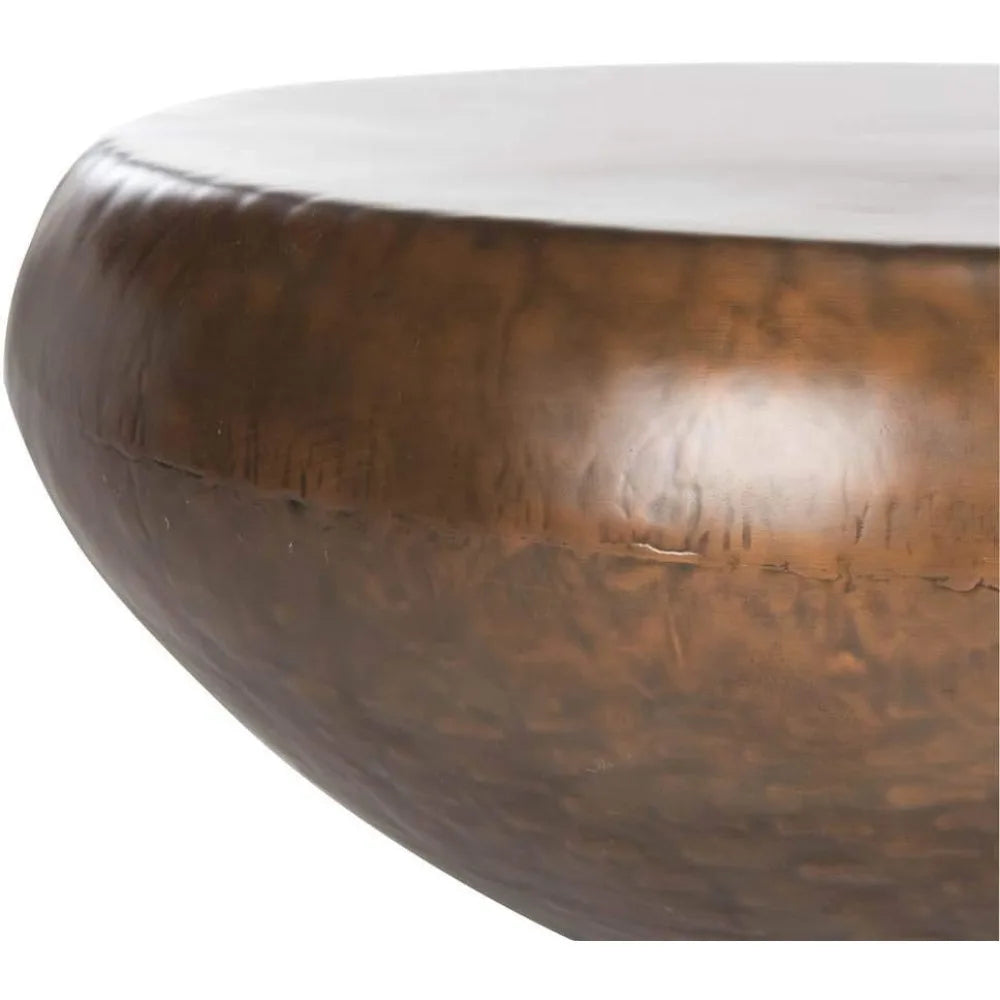 Close-up of the 39" Iron Coffee Table by Morsale, showcasing its textured brown surface with industrial charm. The image highlights the craftsmanship of its smooth, curved metal edges.