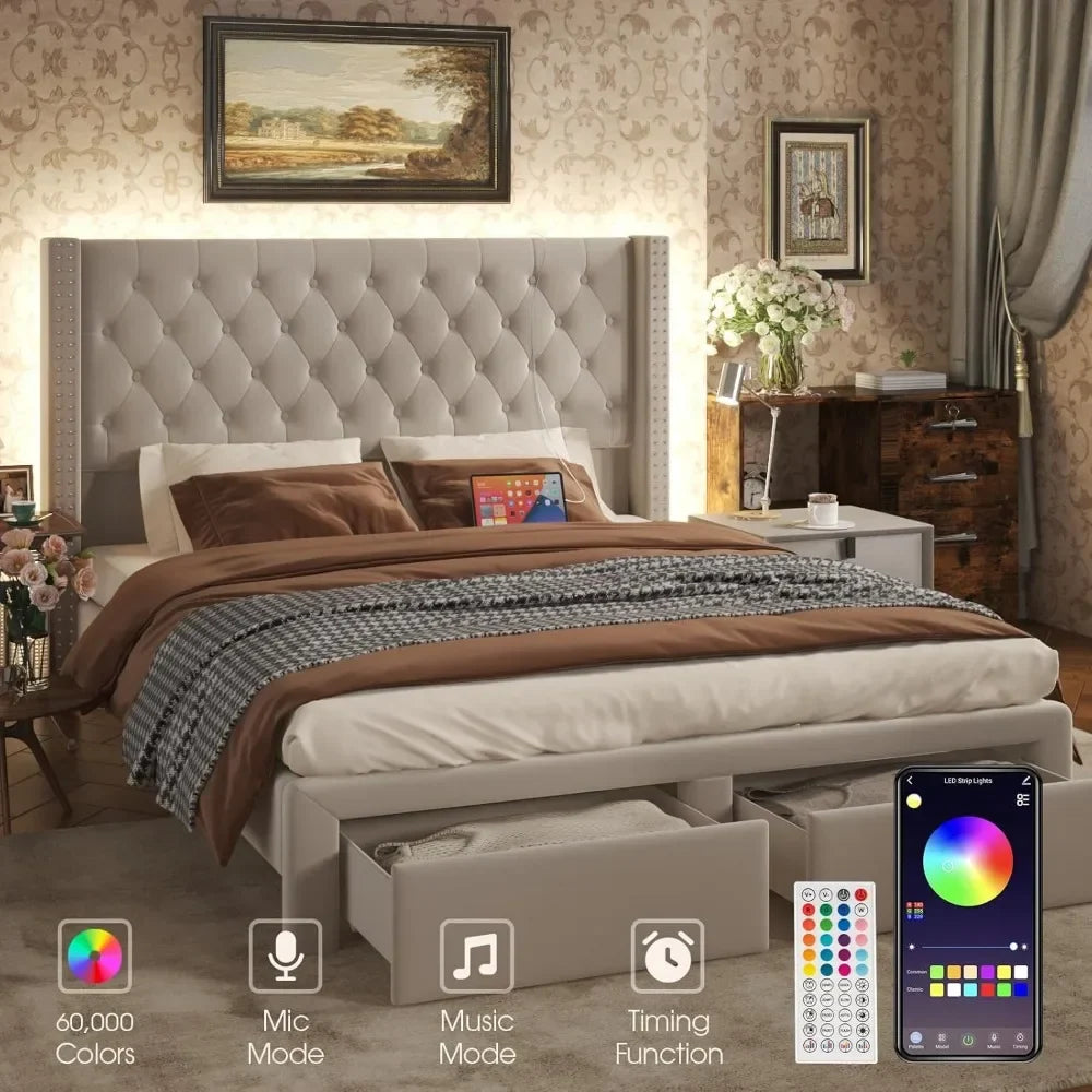 Gio Velvet Queen Bed with Storage
