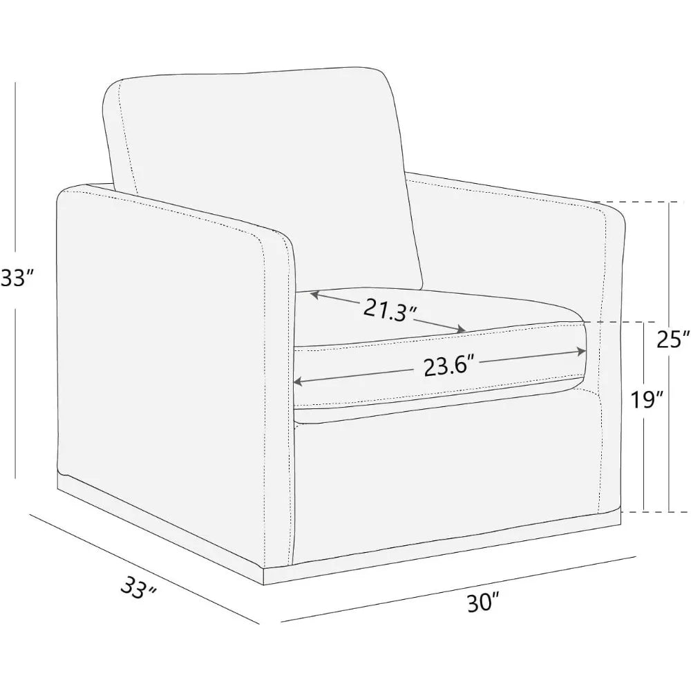 Line drawing of the Genuine Leather Swivel Lounge Chair by Morsale, featuring dimensions: 33" H x 33" D x 30" W. Seat height is 25" with a depth of 19". A cushion measures 23.6" W x 21.3" D, perfect for installation guides from your preferred brand.