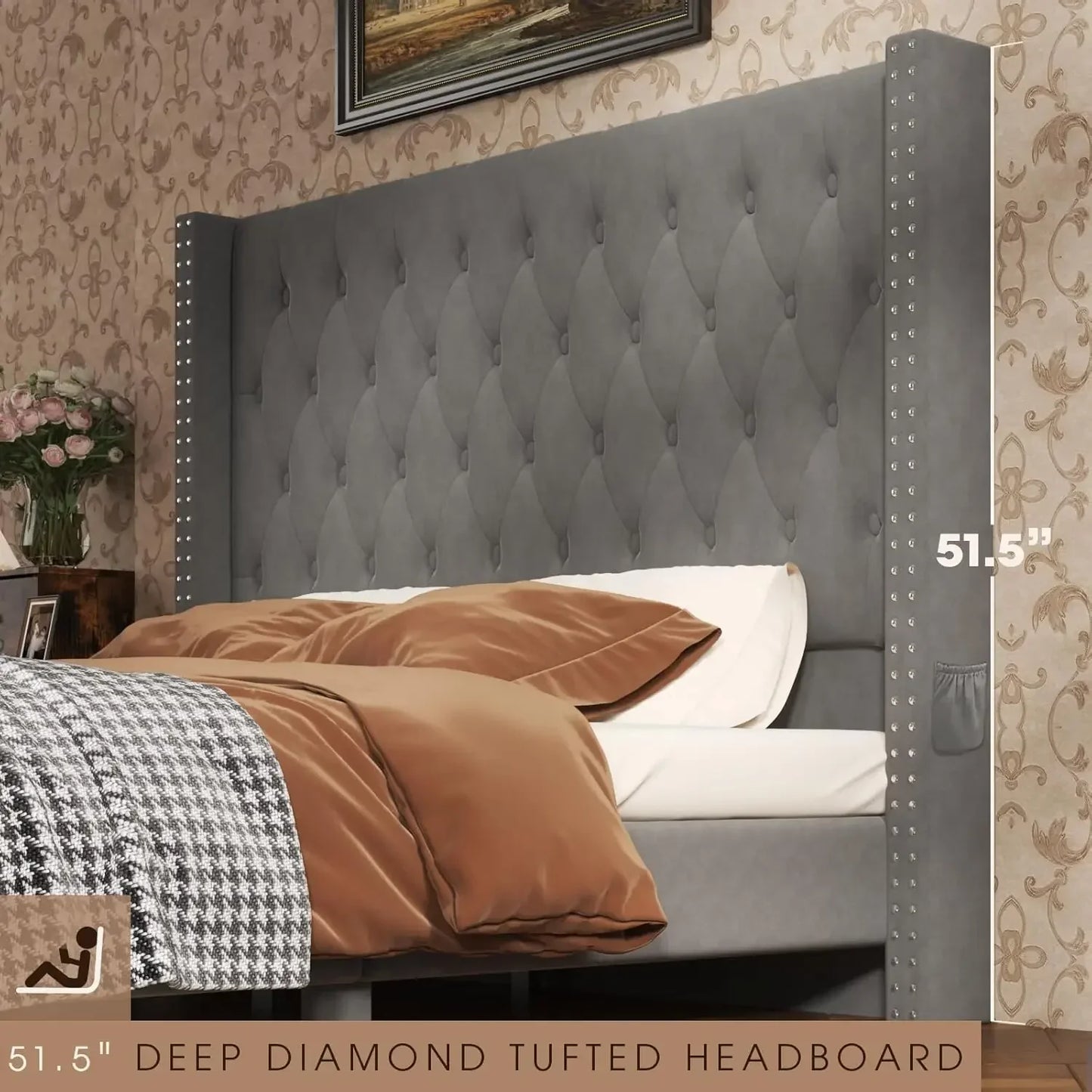 Gio Velvet Queen Bed with Storage