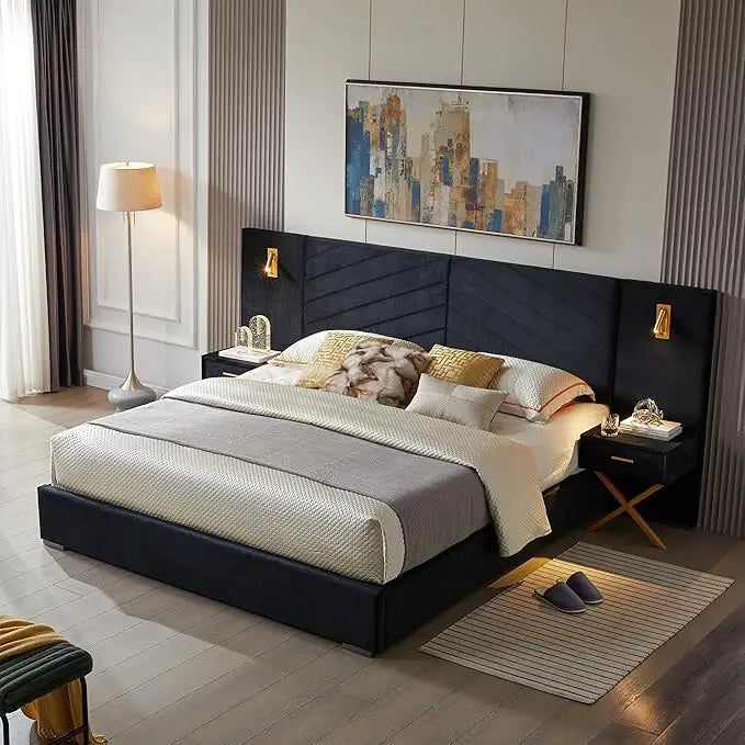 King Size Bed With Lighting & Bedside Tables