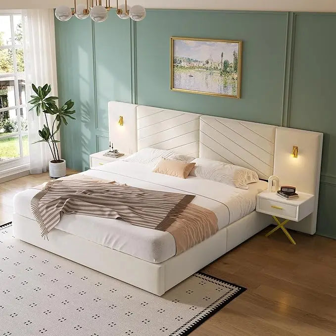 King Size Bed With Lighting & Bedside Tables