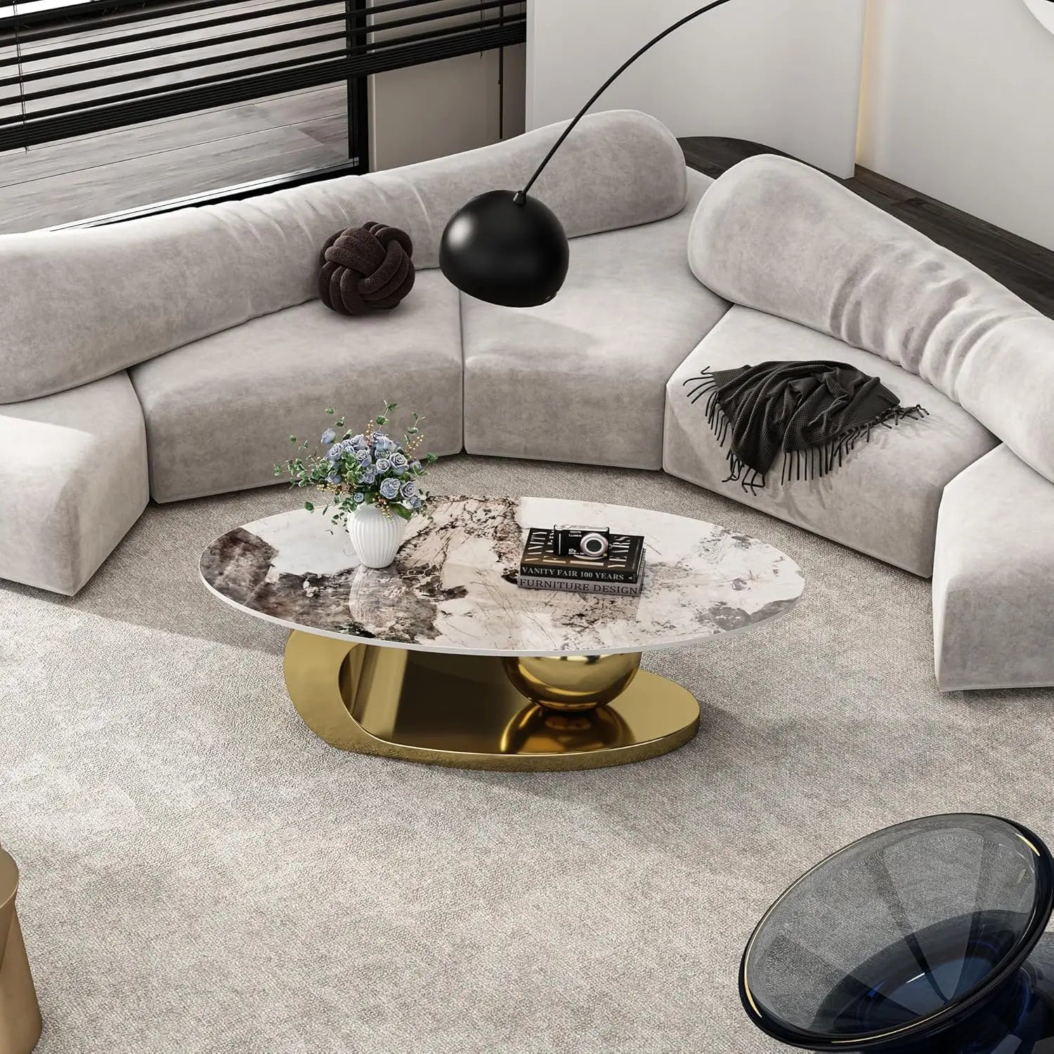 Modern Coffee Table, Steel Base & Ceramic Top