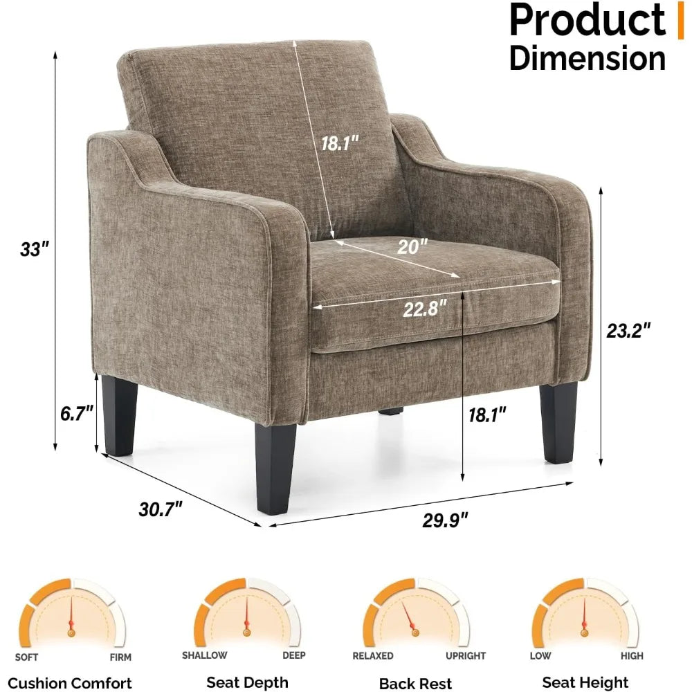 The cozy brown upholstered armchair from Morsale, part of a set of two, offers ultimate comfort with its soft cushion and deep seat. Dimensions: 33" high, 30.7" deep, 29.9" wide; armrest: 23.2", cushion: 18" deep and 20" wide. Easy assembly ensures smooth installation for your relaxation needs.