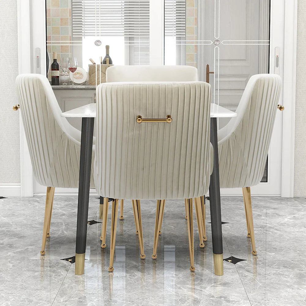 Modern Glam Boucle Pleated Velvet Dining Chair Set of 4