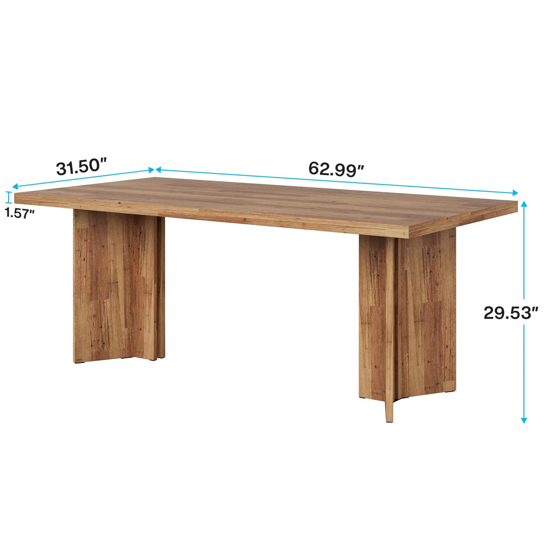 The Tribesigns 63-inch dining table by Morsale sits in a bright room with large windows, showcasing a minimalist modern style. It features a floral centerpiece, four place settings with red wine glasses, cushioned chairs, and rests on a patterned rug with visible kitchen elements.
