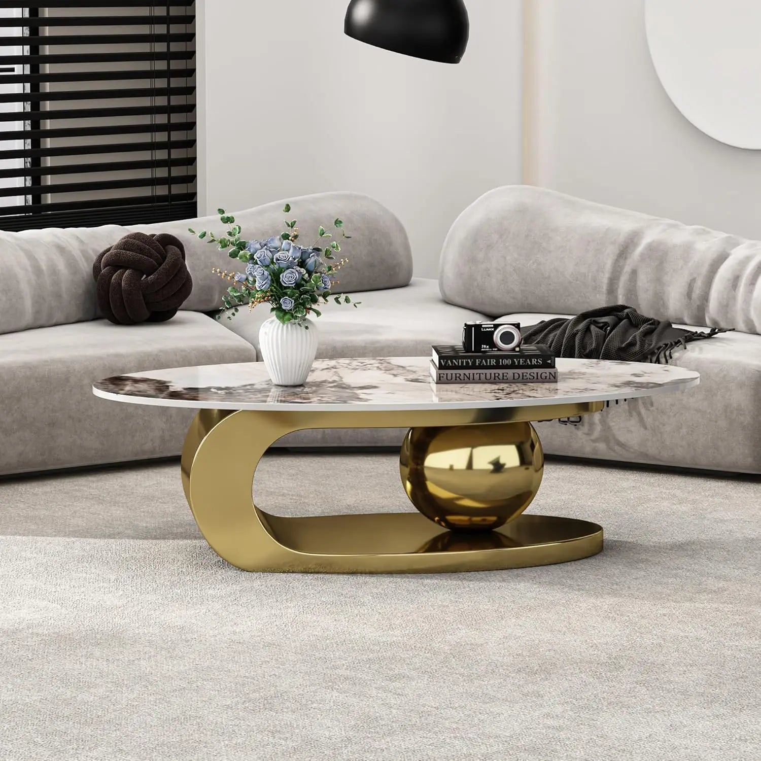 Modern Coffee Table, Steel Base & Ceramic Top