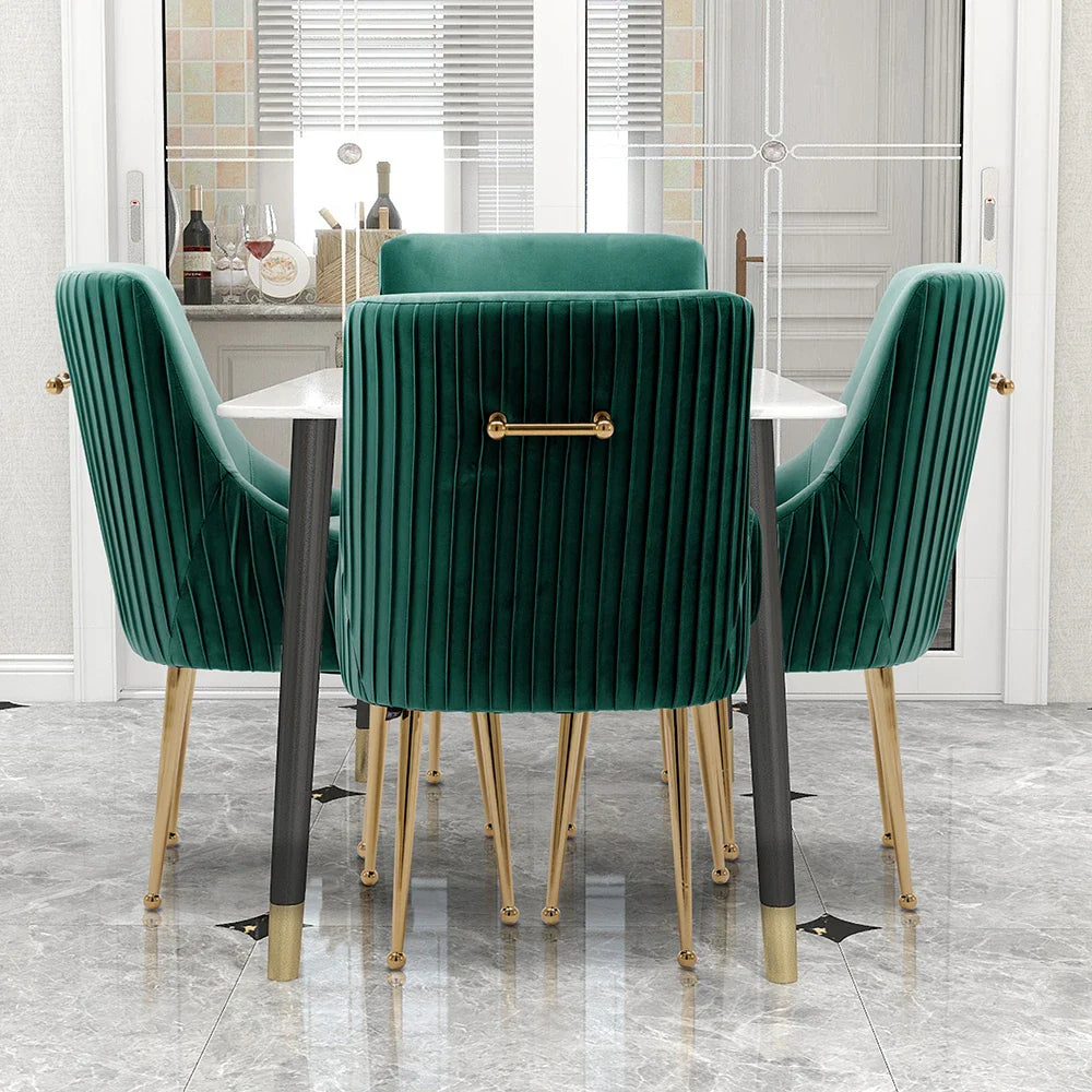 Modern Glam Boucle Pleated Velvet Dining Chair Set of 4